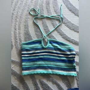 Striped knit Halter Top in Blue and Green